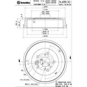 brembo Premium OE Equivalent Rear Brake Drum for 2003 Toyota RAV4 - 14.A703.10