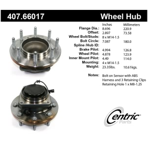 Centric Premium™ Front Driver Side Non-Driven Wheel Bearing and Hub Assembly for 2018 GMC Sierra 3500 HD - 407.66017