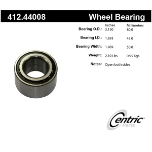 Centric Premium™ Rear Passenger Side Double Row Wheel Bearing for 1987 Toyota Supra - 412.44008