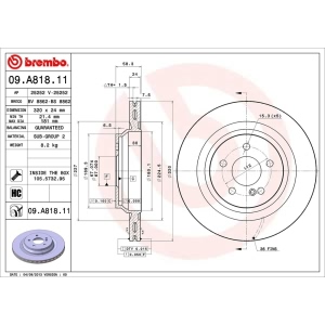 brembo UV Coated Series Vented Rear Brake Rotor for 2012 Mercedes-Benz S600 - 09.A818.11