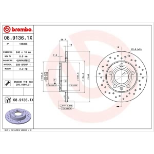 brembo Premium Xtra Cross Drilled UV Coated 1-Piece Rear Brake Rotors for 2001 Audi A4 - 08.9136.1X