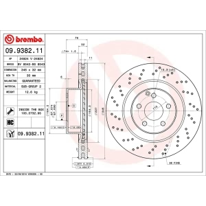 brembo UV Coated Series Drilled Front Brake Rotor for 2004 Mercedes-Benz CL600 - 09.9382.11