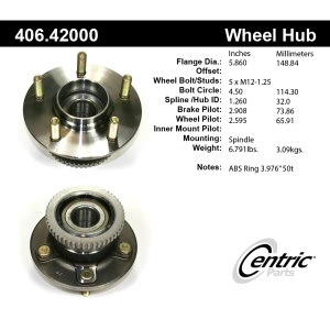 Centric C-Tek™ Rear Passenger Side Standard Non-Driven Wheel Bearing and Hub Assembly for 1998 Mercury Villager - 406.42000E