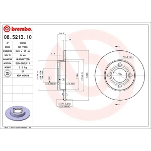 brembo OE Replacement Rear Brake Rotor for 1987 Audi 4000 Quattro - 08.5213.10