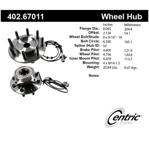 Centric Premium™ Wheel Bearing And Hub Assembly for 2000 Dodge Ram 3500 - 402.67011