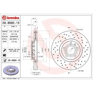 brembo Premium Xtra Cross Drilled UV Coated 1-Piece Front Brake Rotors for 2002 Audi A4 - 09.8690.1X