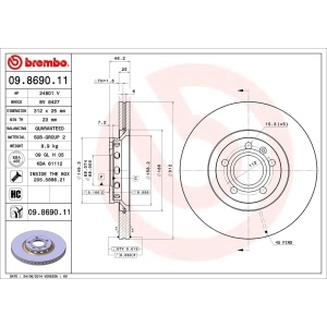 brembo UV Coated Series Front Brake Rotor for 2005 Audi A4 - 09.8690.11