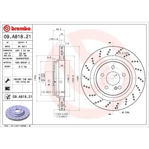 brembo UV Coated Series Drilled Vented Rear Brake Rotor for 2012 Mercedes-Benz SL550 - 09.A818.21