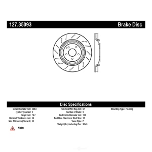 Centric Premium™ OE Style Drilled And Slotted Brake Rotor for Mercedes-Benz S65 AMG - 127.35093