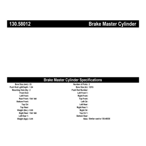 Centric Premium™ Brake Master Cylinder for 2016 Fiat 500X - 130.58012