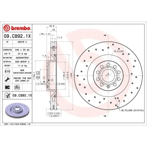 brembo Premium Xtra Cross Drilled UV Coated 1-Piece Front Brake Rotors for 2012 Volkswagen CC - 09.C892.1X