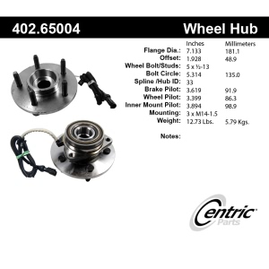 Centric C-Tek™ Front Passenger Side Standard Driven Axle Bearing and Hub Assembly for 2002 Lincoln Navigator - 402.65004E