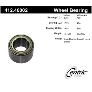 Centric Premium™ Rear Passenger Side Double Row Wheel Bearing for 1995 Mitsubishi Expo - 412.46002