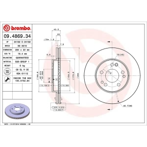 brembo OE Replacement Vented Front Brake Rotor for 1988 Mercedes-Benz 260E - 09.4869.34