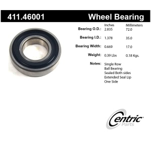 Centric Premium™ Rear Passenger Side Outer Single Row Wheel Bearing for 1991 Plymouth Colt - 411.46001