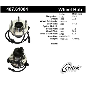 Centric Premium™ Wheel Bearing And Hub Assembly for 2005 Lincoln Town Car - 407.61004