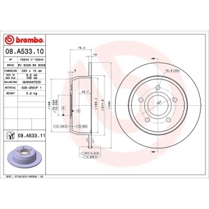 brembo UV Coated Series Rear Brake Rotor for 1999 Jeep Grand Cherokee - 08.A533.11