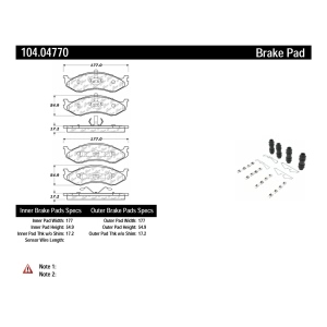 Centric Posi Quiet™ Semi-Metallic Brake Pads With Hardware for 1992 Jeep Wrangler - 104.04770