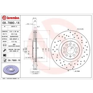 brembo Premium Xtra Cross Drilled UV Coated 1-Piece Front Brake Rotors for 2002 Volkswagen Golf - 09.7880.1X