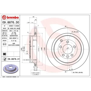 brembo UV Coated Series Vented Rear Brake Rotor for Land Rover Range Rover Sport - 09.8876.31