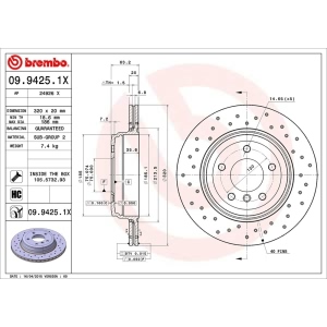 brembo Premium Xtra Cross Drilled UV Coated 1-Piece Rear Brake Rotors for 2006 BMW 525i - 09.9425.1X