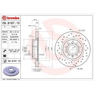 brembo Premium Xtra Cross Drilled UV Coated 1-Piece Front Brake Rotors for 2014 Volkswagen Jetta - 09.9167.1X