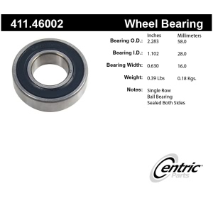 Centric Premium™ Rear Driver Side Inner Single Row Wheel Bearing for 1993 Plymouth Laser - 411.46002