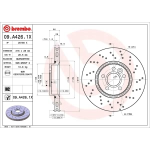 brembo Premium Xtra Cross Drilled UV Coated 1-Piece Front Brake Rotors for 2010 Volvo S80 - 09.A426.1X