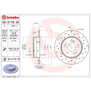 brembo Premium Xtra Cross Drilled UV Coated 1-Piece Rear Brake Rotors for Mercedes-Benz C280 - 08.5178.3X