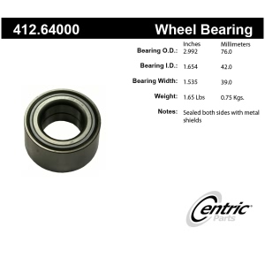 Centric Premium™ Front Passenger Side Double Row Wheel Bearing for 1993 Mercury Sable - 412.64000