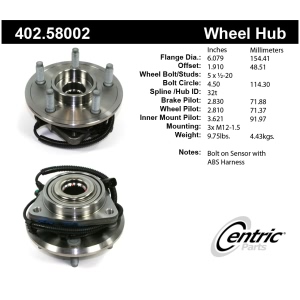 Centric Premium™ Front Passenger Side Driven Wheel Bearing and Hub Assembly for 2010 Jeep Liberty - 402.58002