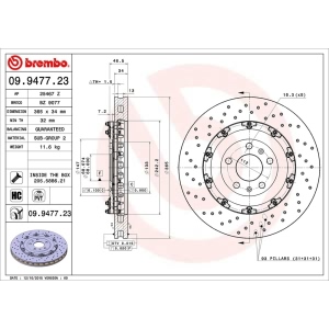 brembo OE Replacement Drilled Vented Front Brake Rotor for 2007 Audi RS4 - 09.9477.23