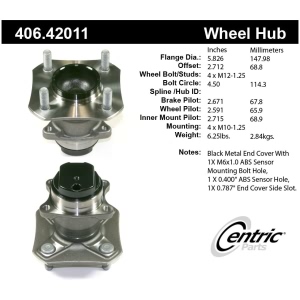 Centric Premium™ Wheel Bearing And Hub Assembly for 2011 Nissan Cube - 406.42011