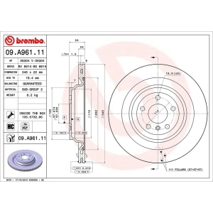 brembo UV Coated Series Vented Rear Brake Rotor for 2014 Mercedes-Benz GL550 - 09.A961.11