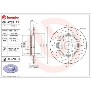 brembo Premium Xtra Cross Drilled UV Coated 1-Piece Rear Brake Rotors for 2009 Audi A4 - 08.A759.1X