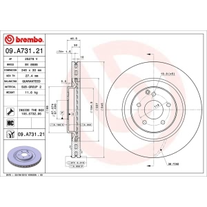 brembo UV Coated Series Vented Front Brake Rotor for Mercedes-Benz CLK500 - 09.A731.21