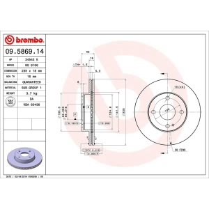 brembo OE Replacement Vented Front Brake Rotor for 1992 Mazda Miata - 09.5869.14