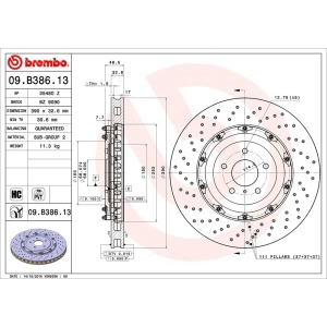 brembo OE Replacement Drilled Vented Front Brake Rotor for 2013 Nissan GT-R - 09.B386.13