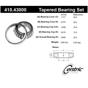 Centric Premium™ Front Driver Side Inner Wheel Bearing and Race Set for 1993 Isuzu Rodeo - 410.43000
