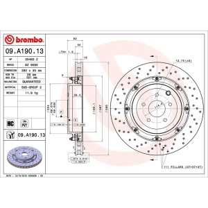 brembo OE Replacement Drilled Vented Rear Brake Rotor for 2018 Nissan GT-R - 09.A190.13