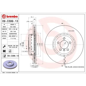 brembo OE Replacement Front Brake Rotor for 2019 BMW 440i xDrive Gran Coupe - 09.C399.13