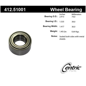 Centric Premium™ Front Passenger Side Double Row Wheel Bearing for 2008 Kia Spectra - 412.51001