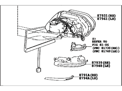 Toyota 87910-47430 Outside Rear View Passenger Side Mirror Assembly